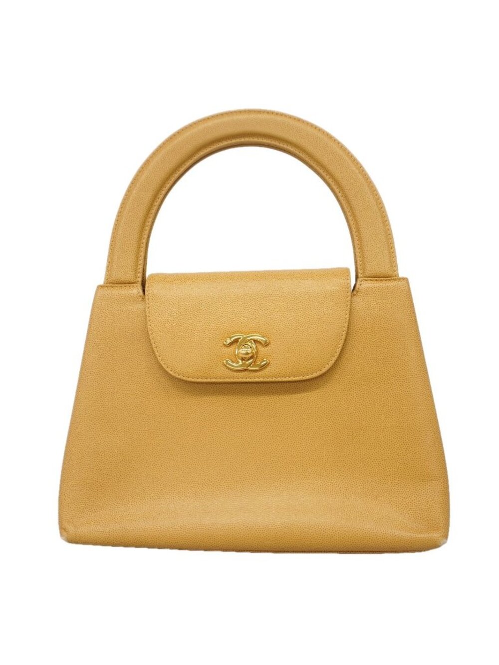 Chanel Handbag Caviar Leather Beige Gold